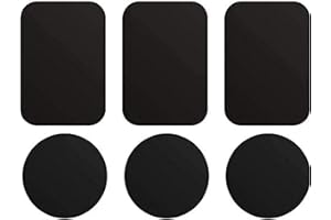 ivoler 6 Piezas láminas Metálicas, Muy Finas Reemplazo de Placas de Metal con 3M Adhesivo para Soporte Movil Coche Magnético/Soporte iman movil Coche - 3 Redondas y 3 rectangulares,Negro