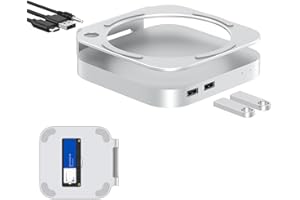 GEWOKLIY 40Gbps Aluminum Mac mini Dock and Stand, USB 4 Hub for Mac mini M4 and M4 Pro 2024 with 40Gbps M.2 NVMe SSD Enclosure, Triple USB A 2.0, 3.5mm Audio Jack Accesories