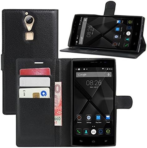 Doogee F5 Case, Doogee F5 Pro Case, HualuBro [Kickstand] [All Around Protection] Premium PU Leather Wallet Flip Phone Protective Case Cover with Card Slot for Doogee F5 / Doogee F5 Pro 5.5 Inch Smartphone (Black)