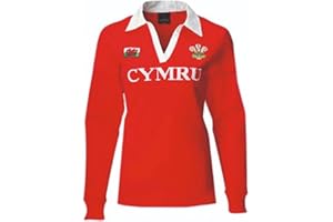 MANAV Womens Hannah Ladies Cymru Long Sleeve Classic Welsh Wales Rugby V-Neck Collar Cotton Shirt Top Breathable Quick Dry Lightweight Performance Sports Outdoor