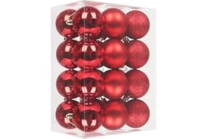 ATB-Foger 24 Red Christmas Baubles Matt Xmas Tree Ornaments Shiny Glittering Christmas Tree Decorations for Holiday, Wedding, Party, Home, Festival, Decorations(3 cm)