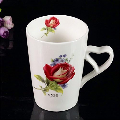 MIWANG Simple Gargling Cup Ceramic Cup Brush, Toothbrush Cup Washing Cup Creative Couple Married Yagang Cup, Capacity 400Ml,Romantic Rose