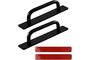 OWNFEEL 2 Pack 150X25mm Self Adhesive Door Pull Handles, Self Stick No-Drill Aluminium Alloy Stick on Door Handle for Cupboard Garage Shed Drawer, Wardrobe Kitchen Cabinets Closet, Sliding Patio Door (Black)