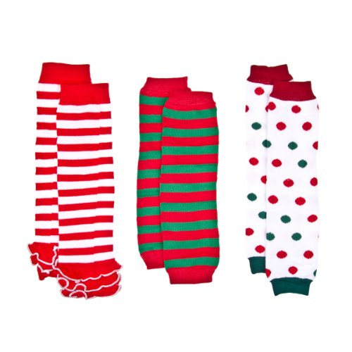 Ava's Christmas Baby Leg Warmers Set of 3 - Striped and Polka Dots