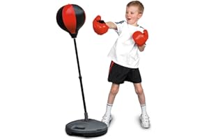 BAKAJI Set da Pugilato Giocattolo Bambini Punching Ball con Asta Regolabile Base Riempibile e Coppia di Guantoni da Boxe Gioco Sport in Plastica e Metallo Altezza Massima 100 cm