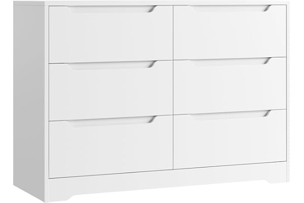 HOCSOK Byrå med 6 lådor av trä, 108 x 82,5 x 39 cm | Skänk brett lådskåp av trä, byrå för sovrum, vardagsrum, hall, modern