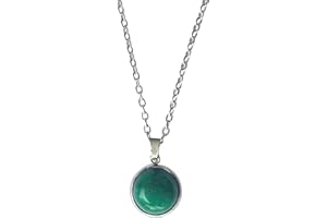 ASTER ALHELÍ - Women's Natural Stones Necklace – Silver Stainless Steel Chain and Healing Stone Pendant – Women's Protection Amulet Pendant – Ideal Gift (Green Jade)