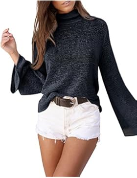 Minetom Damen Herbst Hoher Kragen Neckholder Pullover Langarmshirts Sweatshirt Bluse