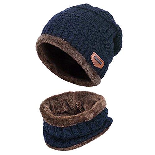 Aruny Hiver Chapeau Et écharpe Hommes Femmes Automne/Hiver Chaud Soft Bonnet Tricoté (Marine)