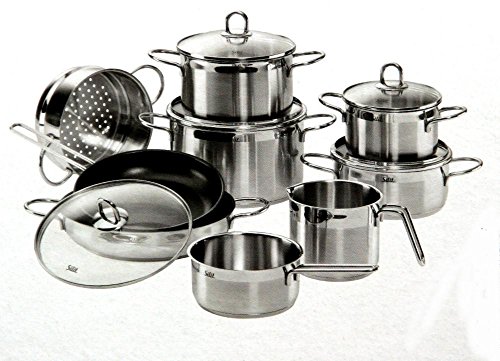 Silit Topf-Set 10-teilig Bratentopf Fleischtopf Stielkasserolle Milchtopf Dämpfeinsatz Brat- und Servierpfanne Pfanne Glasdeckel Diamant mit Pfannen, Dämpfeinsatz, Milchtopf uvm. Schüttrand Glasdeckel Edelstahl rostfrei poliert induktionsgeeignet spülmaschinengeeignet - 2