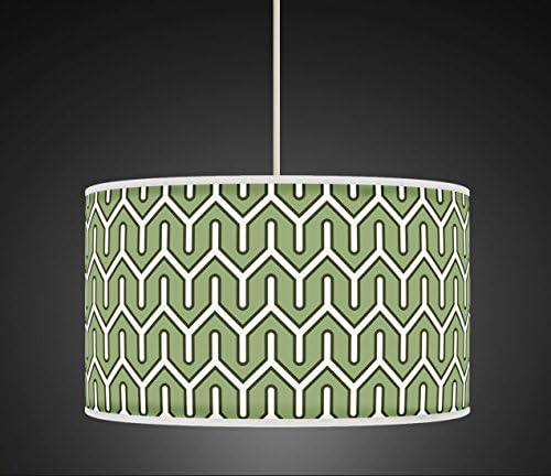 20cm (8") Olive/Sage Green Retro Geometric Handmade Giclee Style Printed Fabric Lamp Drum Lampshade Floor or Ceiling Pendant Light Shade 532