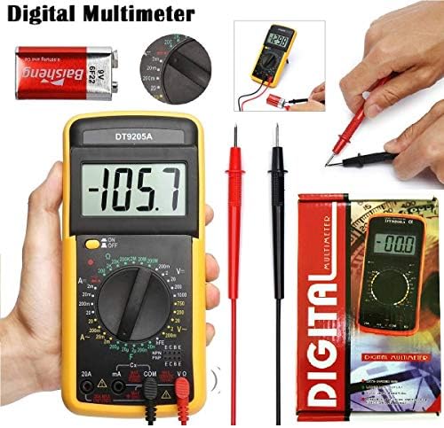 Techtest DT9205A Digital Multimeter Capacitance Multi Meter with Probes Tester Current & Voltage For Measuring AC/DC Voltage, Current, Resistance And Continuity Check Voltmeter