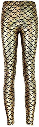 Multicolored Shiny Leggings Fish Scale Leggings for Women Golden M
