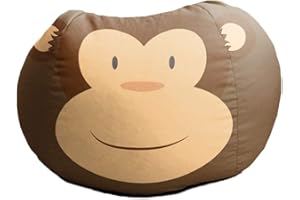 rucomfy Beanbags Kids Animal Printed Bean Bag Chair. Pre Filled Safe Toddler Bedroom Seat Comfy Children Playroom Furniture Decor. Machine Washable (Monkey, Small (D50cm x H65cm))
