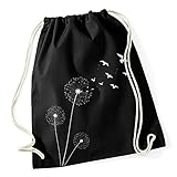 Turnbeutel Pusteblume Vögel Birds Hipster Beutel Tasche Jutebeutel Dandelion Gymsac Stringbag Drawstring Autiga® schwarz