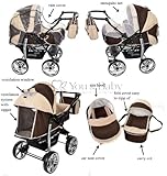 Baby Sportive Kamil, Kombikinderwagen set – incl. Kinderwagen mit Zubehör, Babyschale und Sportwagen Aufsatz. System mit RÄDER NICHT SCHWENKBAR. Reisesystem Farbe: Brown & Beige - 7