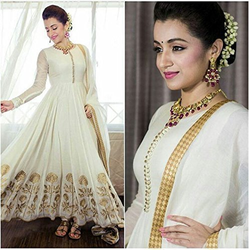 Apnisha Women's Georgette Semi-Stitched Anarkali Suit (APLE_BT_White_White)