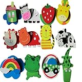 carpeta de mensajes Fangfeen 12pcs / SetCartoon Fruta Animales imanes de Nevera Carpeta de Mensajes de Madera imán Juguete niño del bebé (Color al Azar)
