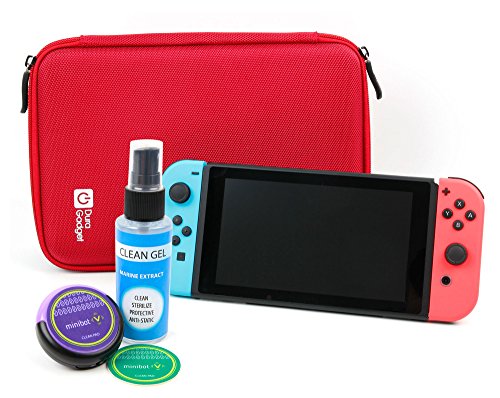 Preisvergleich Produktbild DuraGadget EVA Hartschalen Etui / Case - Rot + Reinigungsroboter / Cleaning Robot / Bildschirmreinigung - Lila - für Ihre Nintendo Switch Spielkonsole