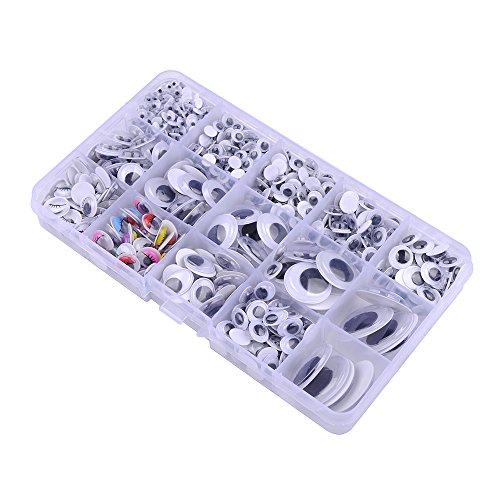1100 Stück selbstklebende Wackelaugen 5-25mm Mix Rund Oval verschiedene Größen mit aufgemalten Wimpern Box - 3