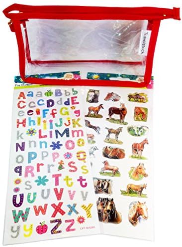 Design your own PVC Kids Wash bag/Pencil case Red Trim with Horses and Alphabet Stickers