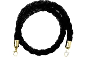 perfk Queue Rope Barrier Twisted Rope Crowd Control with Ends 1.5m/2m/3m - as described, 2m Black