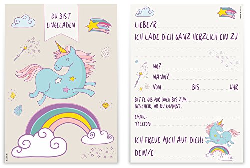 12 Einladungskarten „Einhorn Regenbogen“ zum Kindergeburtstag / Geburtstagseinladungen Einladungen Geburtstag Kinder Mädchen Unicorn Einhörner Glitzer Einladungstext Vorlagen Karten Postkarte Set - 6