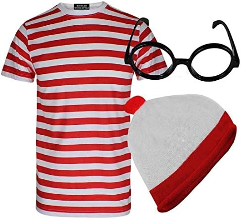 MENS BOYS LADIES RED AND WHITE STRIPED T SHIRT TSHIRT TOP FANCY DRESS OUTFIT Mens X Large