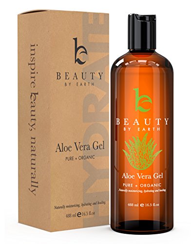 Aloe Vera Gel - Beauty by Earth Organic & Pure Aloe Vera Gel for After Sun Care - Uses Include Treatment of Burns, Rashes, Bites, Cooling, Hydration, Moisturising or as a Light Hold Hair Gel. Best Aloe For DIY Hair & Skincare Products. Made in the USA. 488ml.