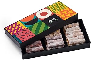Zest Delites Confezione regalo gourmet vegana, Scatola di caramelle Turkish Delight | Ingredienti di frutta; Arancia, Vaniglia, Melograno, More e Pistacchi, scatola di caramelle morbide,250 g, Lokum
