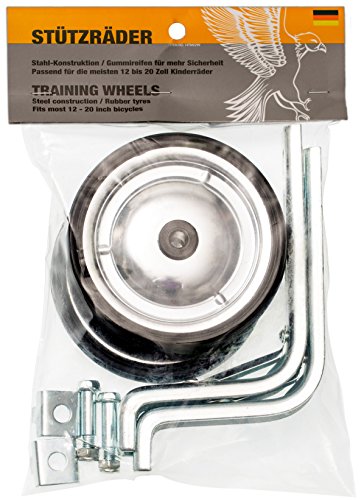 PROMETHEUS Stützräder für Kinderfahrrad | Universelle Stabilisatoren für die meisten 12" bis 20" Kinderfahrräder in Silber / Chrom | Sicherheitsstützräder jedoch nur zur Montage auf der Hinterradachse geeignet! | Stabile Stahlkonstruktion mit Gummi-Reifen | Edition 2017