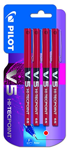 Pilot Spain V-5 - Rotulador tinta líquida, 4 unidades, color rojo