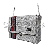 gucci canvas hobo  Damen graue Schultertasche mit dreifarbigen streifen.Gehäkelte Crossbody Tasche hellgrau in sportlich stil mit Kette und Schloss Weiß Grau Canvas Handtasche