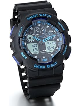 JewelryWe Herren Armbanduhr, Fashion Coole Multifunktions-Sportuhr Analog - Digital Quarz Uhr mit Resin Armband...