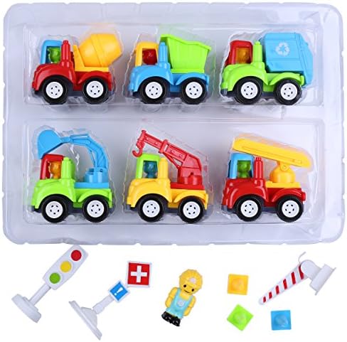 Berry President(TM Set of 6: Early Educational Push and Go Friction Powered Car Crane Car Transport Mixer Digging Car Landder Truck Car Garbage Truck and Dumpers Toys for Toddler Baby Children Kids