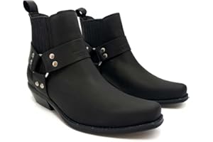 Pavarella ¡¡ZAPATISIMOS!! Botín de motero de piel para hombre bikers, punta cuadrada, bota corta, cierre elástico.