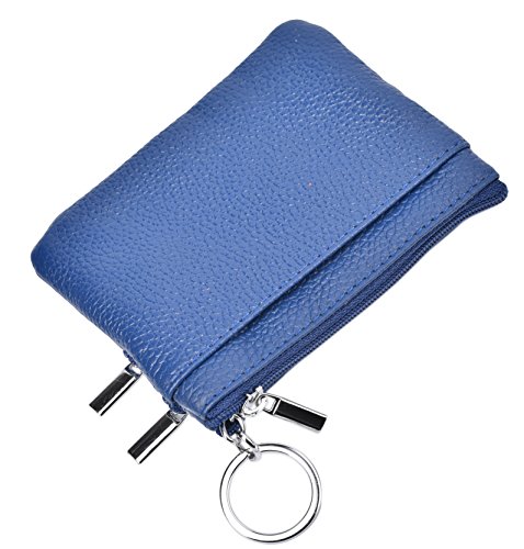 Outrip Womens Mini Coin Purse Wallet Genuine Leather Zipper Pouch with Key Ring (Blue)