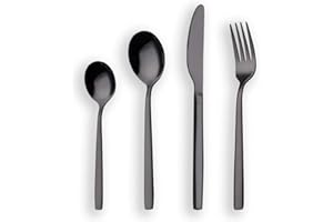 Berglander 24 piezas de titanio plateado negro juego de cubiertos, 24 piezas negro juego de cubiertos, cubiertos de plata, servicio para 6 (negro brillante)