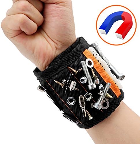 Magnetic Wristband with 15 Strong Magnets for Holding Screws, Nails, Drill Bits and Other Metal Tools, 2 Pockets Included - TimberRain