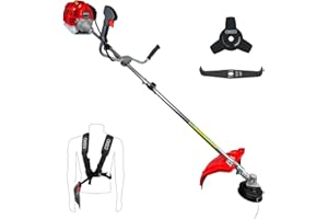 Débroussailleuse thermique - 62 cm³ - 2 temps - Débroussailleuse Essence - 2en1 - Coupe-bordure - Tête double fil et deux lames