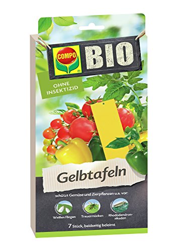 COMPO BIO Gelbtafeln, dekorative Leimfalle gegen Weiße Fliegen, Trauermücken, Minierfliegen, geflügelte Blattläuse, Zikaden und Thripse, 7 Stück