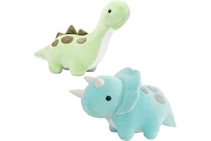 CPOEOF 2pcs Peluche De Dinosaurio，30/50cm Lindo Dino Plushie， Juguetes De Pelude De Dinosaulindo Regalo De CumpleañOs (30cm/11.81inch, Long-Necked Dragon + Triceratops)