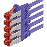 0,5m - purple - 5 pieces - CAT6 CAT 6 Ethernet SET - Lan Network Cable RJ45 Internet | 10/100/1000/Mbit/s | Patchcabel | CAT 6 | S-FTP | double shielded | PIMF | 250 MHz | 4x2xAWG26/7 | compatible with CAT 5 / CAT 6a / CAT 7 | for switch, router, modem, patchpannel, access Point, patchfields, Xbox, Playstation, Smart TV