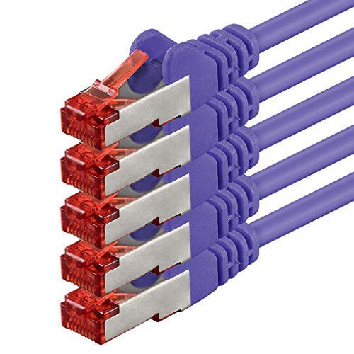 1aTTack.de - 1m - violett - 5 Stück - Cat6 Cat.6 Netzwerkkabel Patchkabel Ethernetkabel Set Sftp 1000 Mbit/s kompatibel mit cat.5 cat.5e cat.6a cat.7