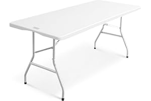 KEPLIN 6ft Folding Table with White Top, 180x70x74cm – Sturdy Metal Frame, Waterproof, Portable & Easy Assembly – Ideal for Parties, BBQs, Camping (White)