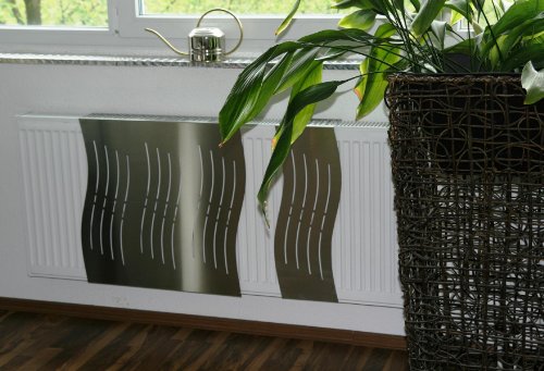 Heizkörperverkleidung Edelstahl, 62 x 20 cm Design: Wave (SET=3 Stück) mattiert (Marke: Szagato) (Heizkörperabdeckung Abdeckung für Heizkörper Heizungsverkleidung) - 2