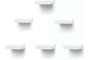 PHOENANCEE Solid Oak Wood, Record Wall Mount Shelf, Record Display Holder for LP Storage, Easy Install Floating Shelves(Rustic White, Set of 6)