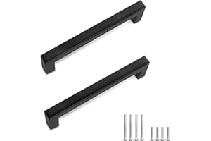 HEDMON 2 Poignées d'armoire noir mates en acier inoxydable, poignées de meuble entraxe 128mm, poignet de porte cuisine avec vis, poignées pour placards, commode, tiroir salle de bain, barres -12mm large