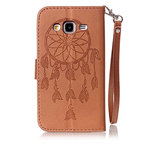 SKYXD für Samsung Galaxy J3 2016 J320FN Hülle Leder Traumfänger Blumen Drucken Muster,Brieftasche Klappbar Glitzer Strass PU Folio Schutzhülle [Kartenfach / Magnet / Standfunktion / Trageschlaufe] Inner Silikon Klapphülle mit [Handyanhänger + Eingabestift] 3 in 1 Zubehör Handy Tasche Etui for Samsung Galaxy J3 2016 J320FN Bookstyle Flip Case Leather Cover With [Stylus and Dust Plug]- Braun - 4