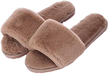 Women's Memory Foam Flip Flops - Anti-slip Shock Absorption Keep Warm Cotton Indoor Plush Spa Slippers - Ultra Soft Open-toed Bedroom Indoor Winter Slippers (6-6.5UK /25CM, Brown)
